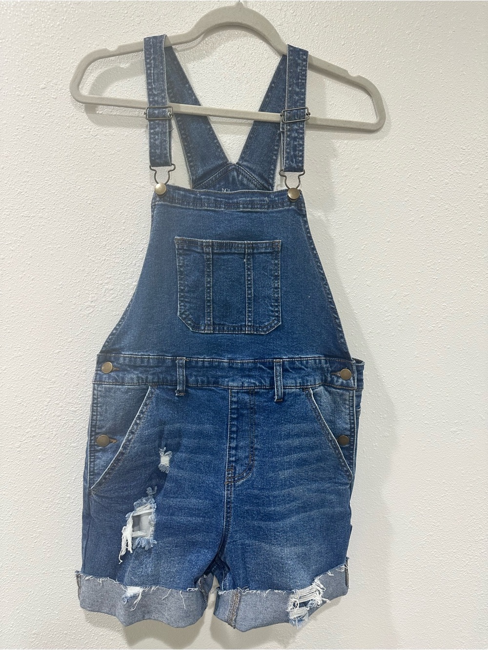 No Boundaries Blue Distressed Denim Short Overalls